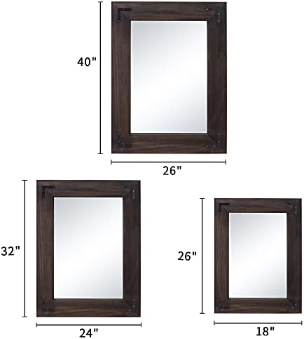YOSHOOT Rustic Wooden Framed Wall Mirror, Natural Wood Bathroom Vanity Mirror - Image 6