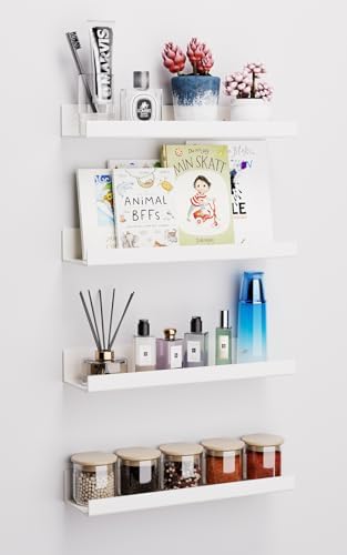 4 Pack Acrylic Shelves for Wall, 15 Inch White Adhesive Floating Shelf by Albumgit