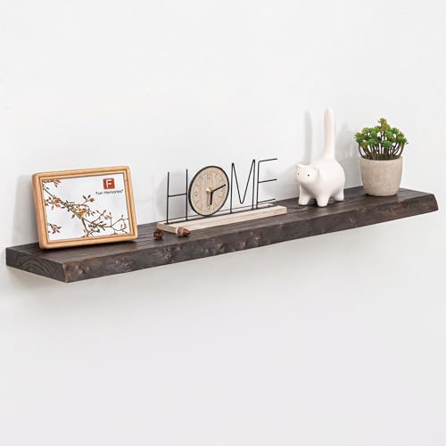 Fun Memories Floating Shelves for Wall Decor, Rustic Solid Elm Wood Live Edge by FunMemories