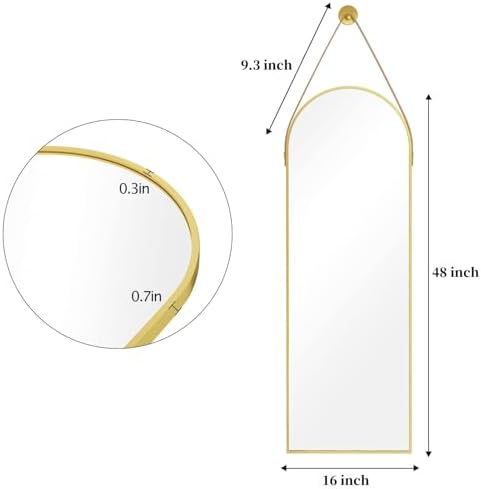 Dewfig 48"x16" Arched Full Length Mirror, Wall Mirror, Leather Strap - Image 7