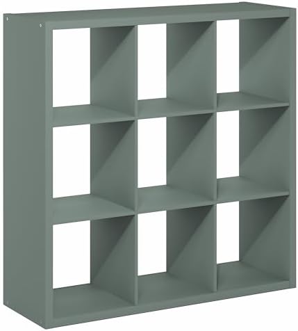 Furinno Cubicle 9-Cube Book Shelf, Extra Thick Frame Bookshelf, Sage Green - Image 7