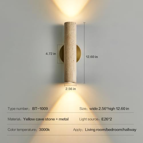 Natural Yellow Cave Stone Wall Sconce, 12.6 Inch Up Down Wall Light Fixture - Image 3
