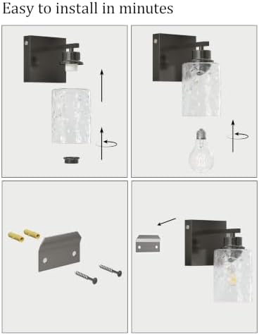 Hammered Glass Wireless Battery Operated Wall Sconces Set of Two Black - Image 5