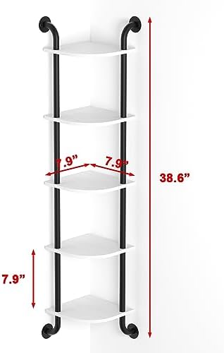 Tinpin 5 Tier Corner Shelf Wall Mount Rustic Industrial Floating Shelves - Image 3