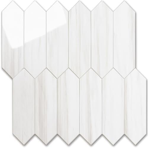 Vamos Tile 1 Sheet Glossy Dolomite White Backsplash Tile Peel and Stick by VamosTile