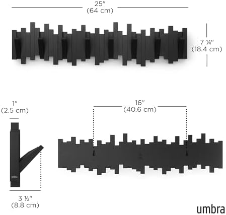 Umbra Sticks Wall Coat Rack, Wall Mount 8 Retractable Hooks - Image 3