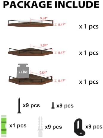 HORLIMER Set of 3 Floating Corner Shelf Wall Mount - Image 3