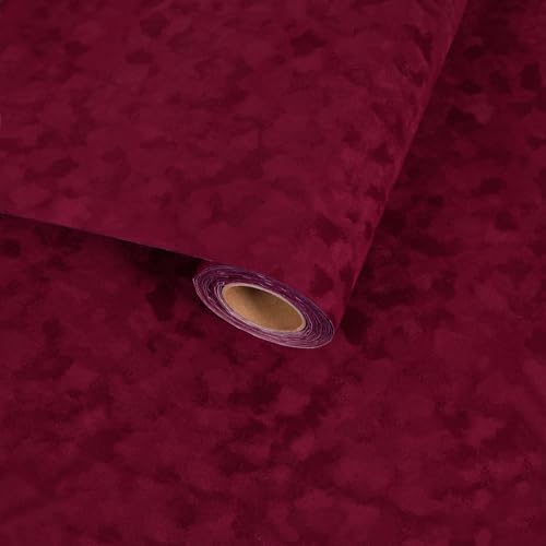 Dark Red Self Adhesive Velvet Flocking Liner, Soft Fabric Contact Paper by VaryFloral