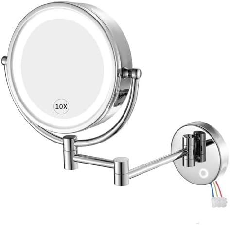 GURUN Hardwired LED Makeup Mirror Wall Mount Extendable Touch Chrome 10x by GURUN