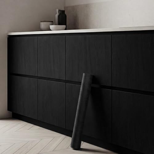 Matte Black Wood Grain Contact Paper 17.3" x 118" Thick Vinyl Removable Peel by NEROLIHOME