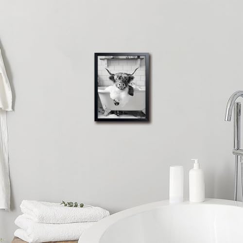 Highland Cow Bathroom Wall Art, Cute Black and White Animal Wall Decor Painting - Image 6