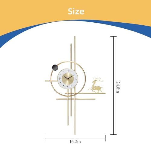 Modern Gold Wall Clock Large Decorative Deer Wall Clock, Minimalist Geometric - Image 2