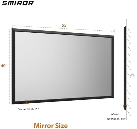 SMIROR 55x40 Matte Black Bathroom Vanity Mirror - Image 5