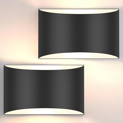 LED Wall Sconces Set of 2, 3000K Extra Large Matte Black Wall Light Fixture by FOLKSMATE
