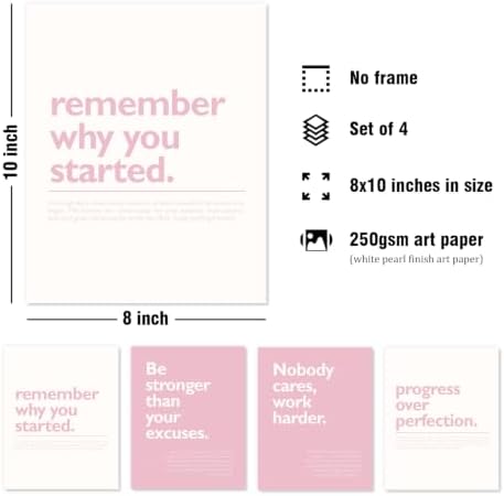 DSHFG Pink Motivational Inspirational Office Wall Art Decor Prints Set of 4 - Image 2