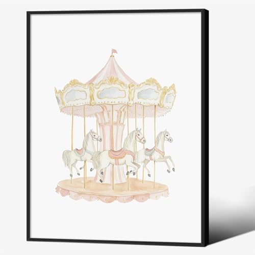 Pink Watercolor Carousel Wall Art Fashion Cute Kids Canvas Poster 12x16 inch by Unknown