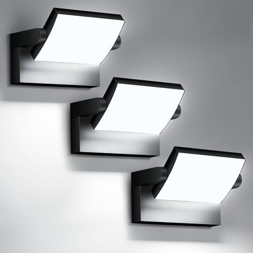 Outdoor Wall Sconces 350 ° Rotatable Panel 6000K IP65 Waterproof 3Pack by GXXGLEDWallLights
