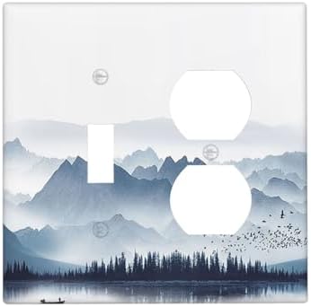 Wallplates Mountain Foggy Lake Boat Grey Blue Forest Birds 1 Toggle 1 Duplex by Lightswitchcovers