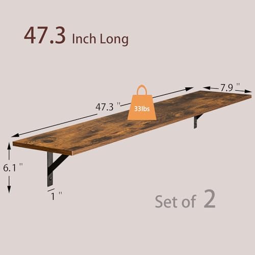 DINZI LVJ Long Wall Shelves, 47.3Inch Wooden Floating Shelves - Image 3