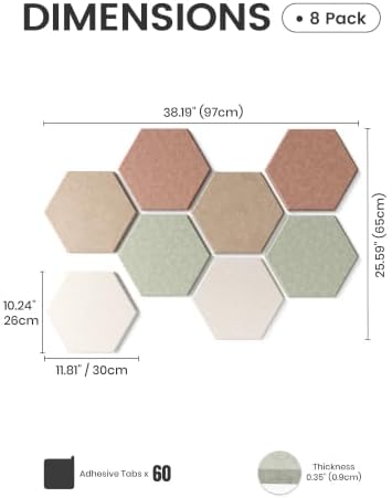 Fluxynara 8-Pack Hexagon Felt Bulletin Board Tiles - Image 2
