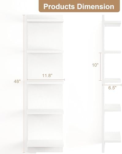 5 Tier White Floating Wall Shelf Unit, Vertical Storage Tower - Image 3