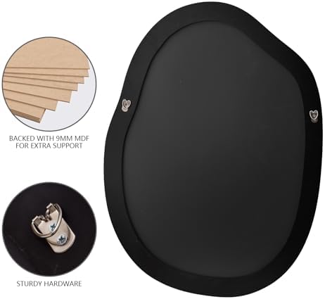 Black Irregular Mirror for Bathroom Asymmetrical Wood Vanity Mirror 24"x32" - Image 2