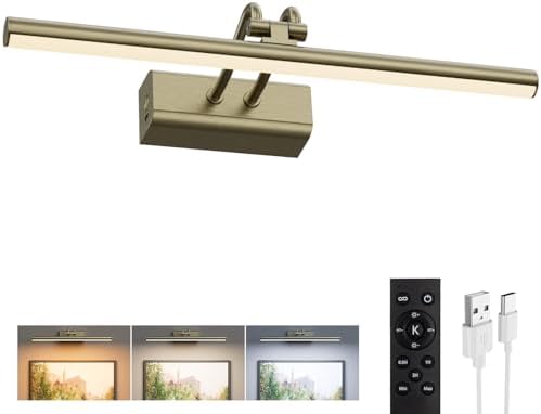 Picture Light for Wall, Antique Brass, RF Remote Control by Percantis