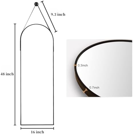 Dewfig 48"x16" Arched Full Length Mirror, Wall Mirror, Leather Strap - Image 7