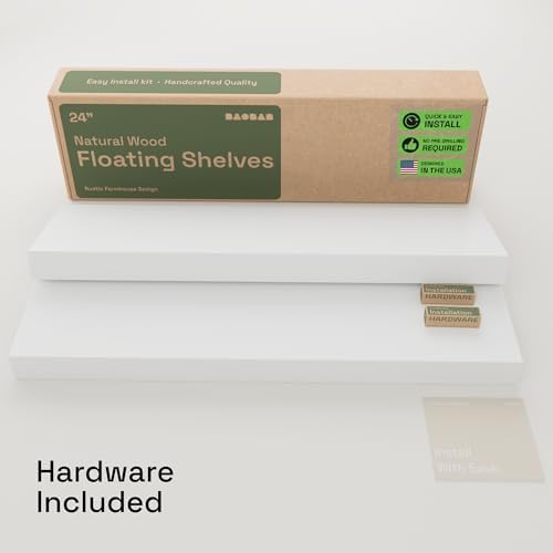 Solid Wood Floating Shelves for Wall 24 Inch White, Wooden Bathroom Shelf - Image 6