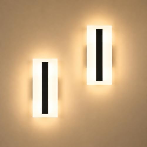 Modern LED Wall Sconces Set of 2, 7W Black Wall Lights 3000K Warm White by BrightUpHomeWithLight