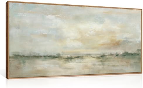 LHIUEM Large Abstract Green Gray Pastel Framed Canvas Wall Art, Neutral by LHIUEM