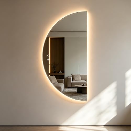 55.1"x27.6" Half-Moon LED Wall Mirror, Frameless Backlit Bathroom Mirror - Image 2