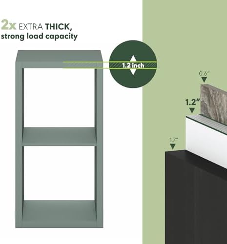Furinno Cubicle 2-Cube Book Shelf, Extra Thick Frame Bookshelf, Sage Green - Image 6