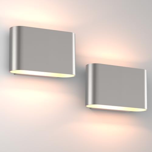 Aipsun Nickel Modern LED Wall Sconces Set of 2 Indoor Wall Lights Hardwired Up by Aipsun