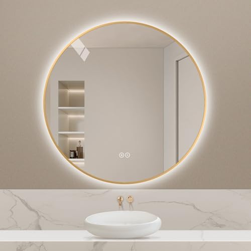 LAIYA 28 Inch Gold Round LED Bathroom Mirror, Anti Fog, 3 Colors by LAIYA