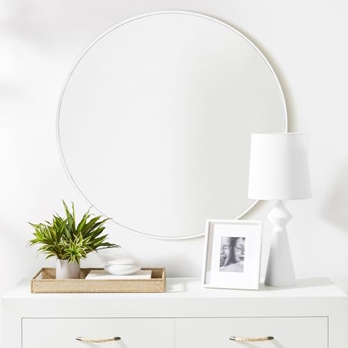 Round White Bathroom 24 Inch Mirror, Circle Wall Modern Mirror - Image 2