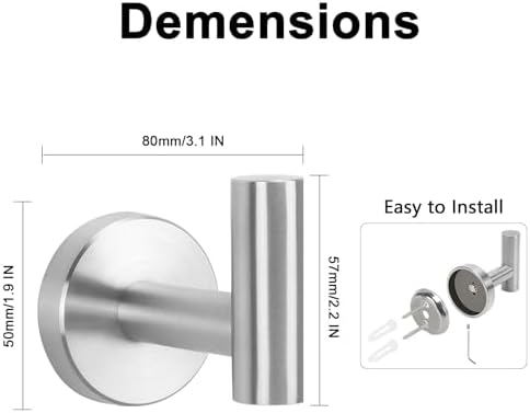 NearMoon Bath Towel Hooks- SUS 304 Stainless Steel Robe Hook Holder, Heavy Duty - Image 5