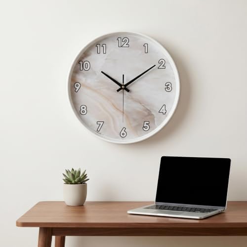 Beige White Marble Pattern Simple Luxury wall Clock Silent Non Ticking Battery - Image 7
