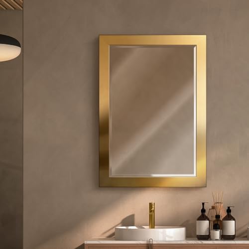 Renditions Gallery Rectangular Shiny Gold Wood Framed Body Mirror Verticle Or - Image 3