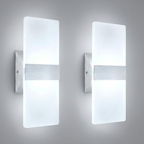 12W Modern LED Wall Sconces 2-Pack, 6000K Cool White by Unknown