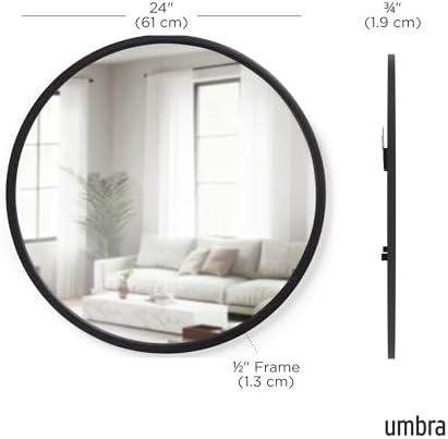 Umbra Hub Round Wall Mirror, Rubber Frame Bathroom Mirror - Image 3
