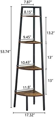 Hoctieon Corner Shelf, 4-Tier Corner Bookshelf, Rustic Ladder Shelf, Industrial - Image 2