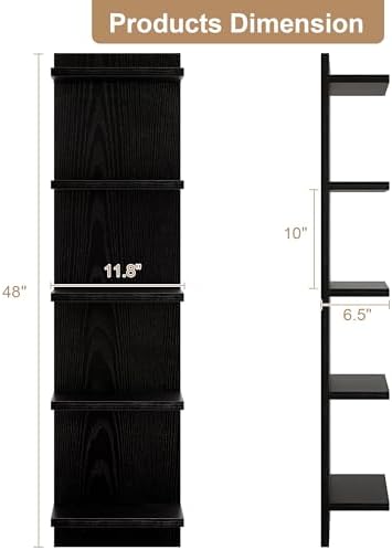 5 Tier Black Floating Wall Shelf, Vertical Storage Tower - Image 3
