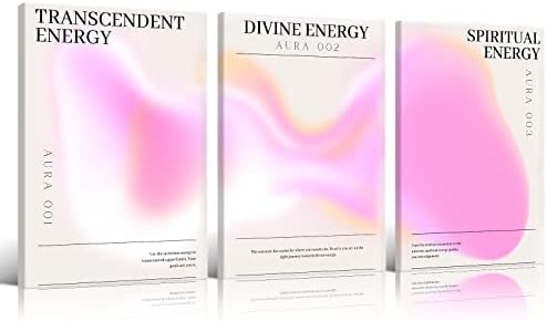 Framed 3 Piece Pink Gradient Aura Energy Canvas Wall Art Trippy Positive by Adyggefy