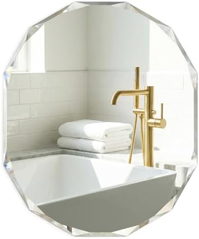 30" x 36" Large Faceted Frameless Wall Mirror, Diamond Edge Oval Bathroom by FurniXpress