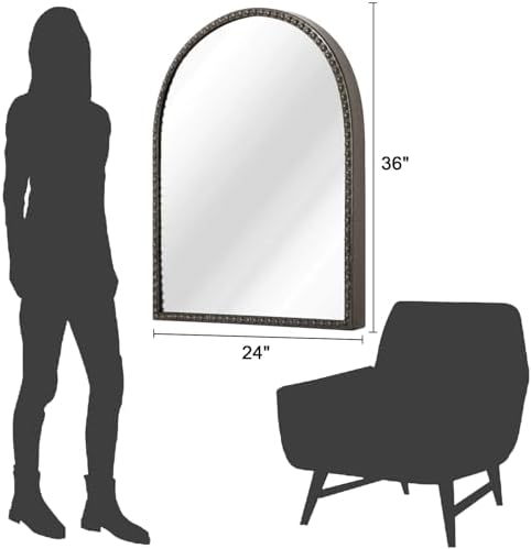 Large Arched Mirror for Wall, Retro Metal Beaded Frame Decorative Mirror for - Image 7