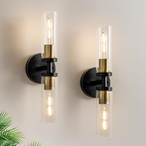 KSRYSZCQ Wall Sconces Set of Two Black and Gold Bathroom Wall Sconce by KSRYSZCQ
