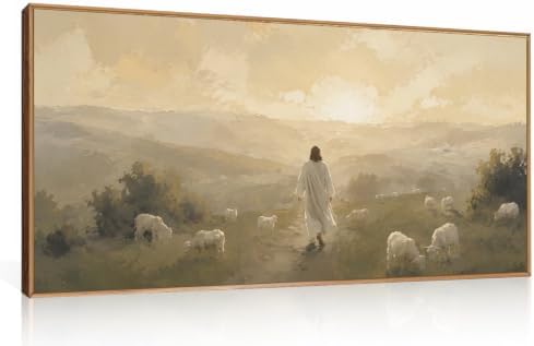 HLNIUC Vintage Jesus Lamb Framed Canvas Wall Art, Abstract Christian Bible by HLNIUC