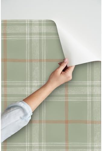 Spoonflower Sage Green Block Peel and Stick Removable Wallpaper - Image 3