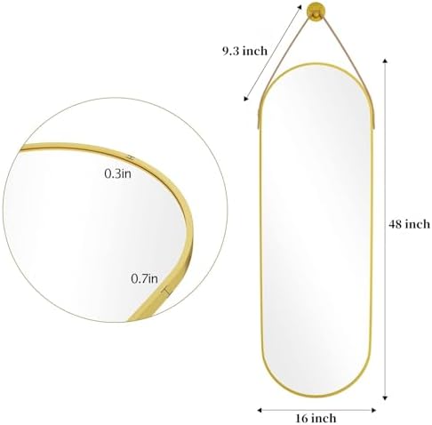 Dewfig 48"x16" Full Length Mirror, Oval Wall Mirror, Leather Strap - Image 6